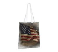 LPSRTWE Sac fourre-tout en toile robuste réutilisable avec drapeau américain pour femme, noir, taille unique