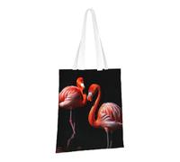 LPSRTWE Sac fourre-tout en toile robuste réutilisable avec motif flamants roses sur fond noir pour femme