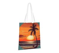 LPSRTWE Sac fourre-tout en toile robuste réutilisable pour courses, coucher de soleil, plage, palmier, sac cadeau pour femme, noir, taille unique