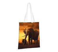 LPSRTWE Sac fourre-tout en toile robuste réutilisable pour courses, motif coucher de soleil, parent-enfant, éléphant pour femme