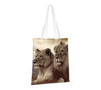 LPSRTWE Sac fourre-tout en toile robuste réutilisable pour les courses, les courses et les courses - Lion africain et lionne - Sacs cadeaux pour femme