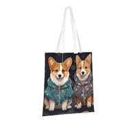 LPSRTWE Sac fourre-tout en toile robuste réutilisable pour les courses, les vêtements, les chiens corgi, sacs cadeaux pour femme, noir, taille unique