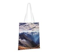 LPSRTWE Sac fourre-tout en toile robuste réutilisable, sac d'épicerie, sacs cadeaux panoramiques des Alpes pour femme, noir, taille unique