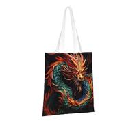 LPSRTWE Sac fourre-tout en toile très résistant réutilisable avec motif dragon chinois pour femme