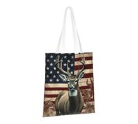 LPSRTWE Sac fourre-tout en toile très résistant réutilisable pour les courses, les courses, le drapeau américain, les cerfs, les cadeaux pour femmes