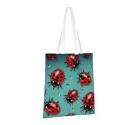 LPSRTWE Sac fourre-tout en toile très résistant réutilisable, sac d'épicerie, coccinelles rouges sur fond bleu, sacs cadeaux pour femme, noir, taille unique