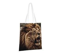 LPSRTWE Sac fourre-tout en toile très résistant réutilisable, sac d'épicerie, sac cadeau motif lion en colère pour femme, noir, taille unique