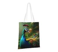 LPSRTWE Sac fourre-tout en toile très résistant réutilisable, sac d'épicerie, sac cadeau paon coloré pour femme, noir, taille unique