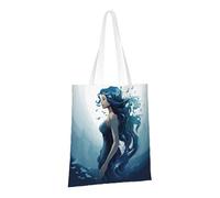 LPSRTWE Sac fourre-tout en toile très résistant réutilisable, sac d'épicerie, sac cadeau sirène bleu pour femme