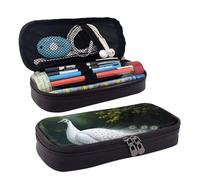 LPSRTWE Trousse à crayons blanche de grande capacité en cuir avec fermeture éclair pour homme et femme