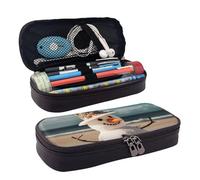 LPSRTWE Trousse à crayons de grande capacité en cuir avec fermeture éclair - Motif bonhomme de neige sur plage de sable - Pour homme et femme