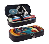 LPSRTWE Trousse à crayons de grande capacité en cuir avec fermeture éclair - Motif visage de femme - Pour homme et femme