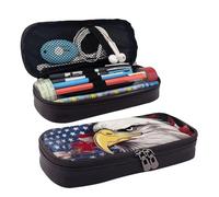 LPSRTWE Trousse à crayons de grande capacité en cuir avec fermeture éclair pour homme et femme avec drapeau américain