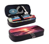 LPSRTWE Trousse à crayons de grande capacité en cuir avec fermeture éclair pour homme et femme Motif coucher de soleil sur la plage