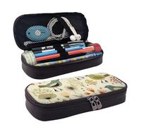 LPSRTWE Trousse à crayons de grande capacité en cuir avec fermeture éclair pour homme et femme Motif feuilles jaunes