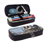 LPSRTWE Trousse à crayons de grande capacité en cuir avec fermeture éclair pour homme et femme Motif scène heureuse de Noël