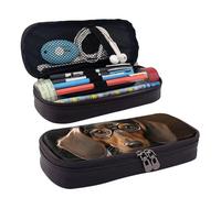 LPSRTWE Trousse à crayons de grande capacité en cuir avec fermeture éclair pour homme et femme Motif teckel