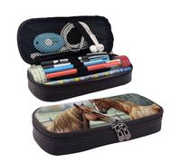LPSRTWE Trousse à crayons en cuir avec fermeture éclair - Grande capacité - Motif chevaux - Pour homme et femme
