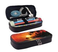LPSRTWE Trousse à crayons en cuir avec fermeture éclair - Grande capacité - Motif coucher de soleil tropical - Pour homme et femme