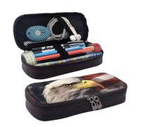 LPSRTWE Trousse à crayons en cuir avec motif drapeau américain et aigle - Grande capacité - Fermeture éclair - Pour homme et femme