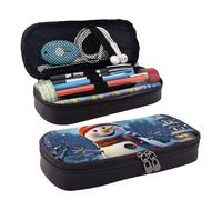 LPSRTWE Trousse à crayons Happy Snowman de grande capacité en cuir avec fermeture éclair pour homme et femme