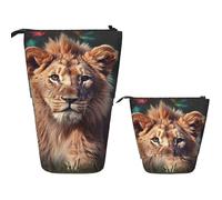 LPSRTWE Trousse à crayons télescopique artistique en forme de papillon sur pied, jolie trousse à crayons avec fermeture éclair, trousse à crayons portable pour bureau, Art Lion, Taille unique