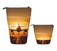 LPSRTWE Trousse à crayons télescopique avec fermeture éclair - Motif monstre abstrait - Pour le bureau, Avion au coucher du soleil, Taille unique