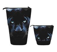 LPSRTWE Trousse à crayons télescopique avec fermeture éclair pour femme - Motif cheveux africains - Noir, Panthère aux yeux bleus, Taille unique