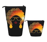 LPSRTWE Trousse à crayons télescopique avec motif caniches et chiens - Jolie trousse à crayons - Avec fermeture éclair - Portable - Pour le bureau, Femme africaine mignonne, Taille unique