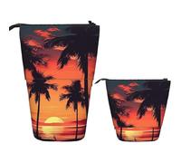 LPSRTWE Trousse à crayons télescopique avec motif coccinelles rouges sur fond bleu - Jolie trousse à crayons debout avec fermeture éclair - Portable pour bureau, Palmier Coucher de soleil d'été