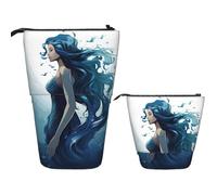 LPSRTWE Trousse à crayons télescopique bleue en forme de voilier sur pied, jolie trousse à crayons avec fermeture éclair, trousse à crayons portable pour bureau, Sirène bleue., Taille unique