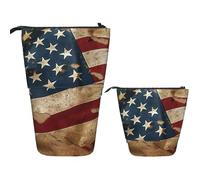 LPSRTWE Trousse à crayons télescopique vintage avec drapeau américain - Trousse à crayons sur pied - Jolie trousse à crayons avec fermeture éclair - Portable - Pour bureau, Drapeau américain vintage