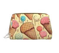 LPSRTWE Trousse de maquillage de voyage pour femme de grande capacité en cuir synthétique imperméable, trousse de toilette à motif crème glacée et gaufré, organiseur de maquillage portable à large