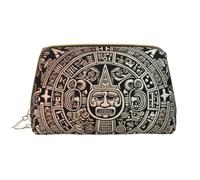 LPSRTWE Trousse de maquillage de voyage pour femme - Grande capacité - En cuir synthétique - Étanche - Calendrier maya - Trousse de maquillage portable à large ouverture avec fermeture éclair, blanc,