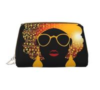 LPSRTWE Trousse de maquillage de voyage pour femme - Grande capacité - En cuir synthétique - Étanche - Jolie femme africaine - Portable - Large ouverture - Avec fermeture éclair - Blanc, taille