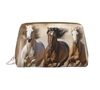 LPSRTWE Trousse de maquillage de voyage pour femme - Grande capacité - En cuir synthétique - Étanche - Trois chevaux qui courent - Trousse de maquillage portable à grande ouverture avec fermeture