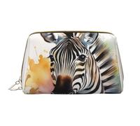 LPSRTWE Trousse de maquillage de voyage pour femme - Grande capacité - En cuir synthétique - Imperméable - Jolie trousse de maquillage aquarelle zèbre - Portable - Grande ouverture - Avec fermeture