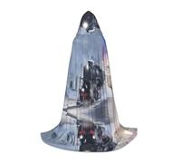 LPWTYCBV Cape à capuche pour adolescents Motif train à vapeur Depart Sunset Print Cape de costume confortable et durable pour Halloween