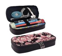 LPWTYCBV _Cartoon_Curves_Flowers_Cherry_Blossoms_1 Trousse à crayons en cuir imprimé avec fermeture éclair très adaptée pour un usage quotidien., Noir , Taille unique, Trousse de maquillage