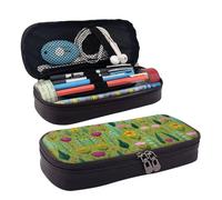 LPWTYCBV _Cartoon_Spring_Flowering_and_Leaf_Plants_1 Trousse à crayons en cuir imprimé avec fermeture éclair très adaptée pour un usage quotidien., Noir , Taille unique, Trousse de maquillage