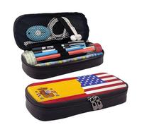 LPWTYCBV La trousse à crayons en cuir imprimé drapeau américain de l'Espagne avec fermeture éclair est très adaptée pour un usage quotidien., Noir , Taille unique, Trousse de maquillage