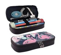 LPWTYCBV La trousse à crayons en cuir imprimé flamant rose et feuilles avec fermeture éclair est très adaptée pour un usage quotidien., Noir , Taille unique, Trousse de maquillage