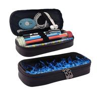 LPWTYCBV La trousse à crayons en cuir imprimé flamme bleue avec fermeture éclair est très adaptée pour un usage quotidien., Noir , Taille unique, Trousse de maquillage