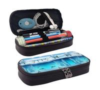 LPWTYCBV La trousse à crayons en cuir imprimé Penguins On The Iceberg avec fermeture éclair est très adaptée pour un usage quotidien., Noir , Taille unique, Trousse de maquillage