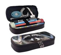LPWTYCBV La trousse à crayons en cuir imprimé petit visage de raton laveur avec fermeture éclair est très adaptée pour un usage quotidien., Noir , Taille unique, Trousse de maquillage