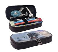 LPWTYCBV La trousse à crayons en cuir imprimé Steam Train Depart Sunset avec fermeture éclair est très adaptée pour un usage quotidien., Noir , Taille unique, Trousse de maquillage