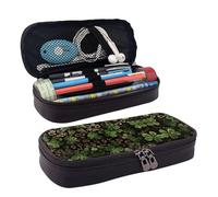 LPWTYCBV _Leopard_Print_Clover_Leaves_1 Trousse à crayons en cuir imprimé avec fermeture éclair très adaptée pour un usage quotidien., Noir , Taille unique, Trousse de maquillage