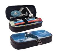 LPWTYCBV Trousse à crayons en cuir imprimé avec fermeture éclair pour l'hiver, Noël, nuit de neige, train ferroviaire, très adaptée pour un usage quotidien., Noir , Taille unique, Trousse de