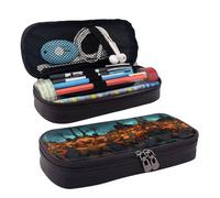 LPWTYCBV Trousse à crayons en cuir imprimé cimetière citrouille horreur avec fermeture éclair est très adaptée pour un usage quotidien., Noir , Taille unique, Trousse de maquillage