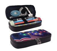 LPWTYCBV Trousse à crayons en cuir imprimé drapeau américain feu d'artifice le 4 juillet avec fermeture éclair très adaptée pour un usage quotidien., Noir , Taille unique, Trousse de maquillage
